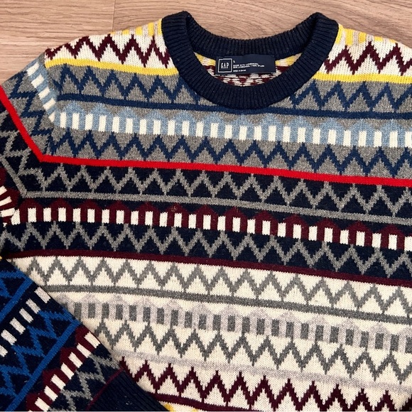 Gap Sweater Mens Large Lambswool Zig Zag Crew Neck Fair Isle Multicolor Knit - Picture 4 of 6
